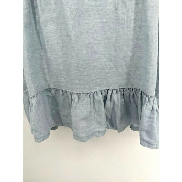 Laura Bianchi Italy Light Blue Linen Top Shirt Ruffle Blouse V-neck New - Picture 8 of 11